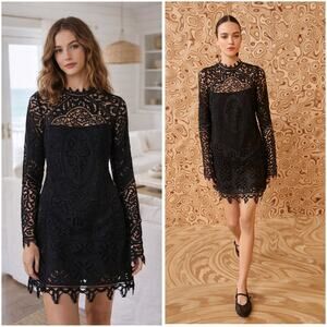 Ulla Johnson Eleni Guipure Lace Linen Mini Dress Black Size 2 / Small